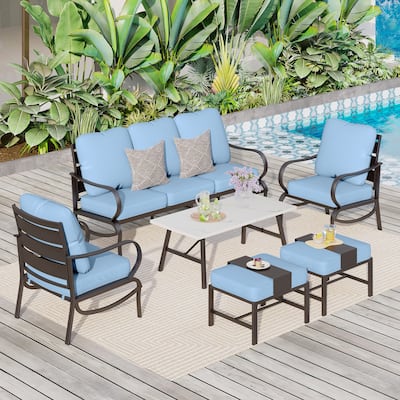 MAISON ARTS 6-Piece Patio Conversation Set, Sofa Set with 2/4 x Single Sofa Chairs, 1 x 3-seater Sofa and Coffee Table/Ottomans