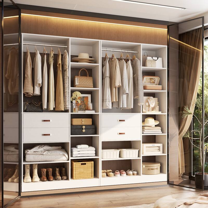 40'' Large Closet System with 10 Shelves and 2 Drawers, Freestanding Closet Organizer with Hanging Rods