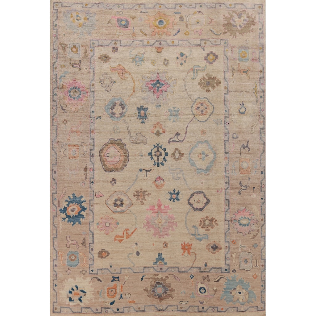 Hand Knotted Oriental 100% Wool Carpet Transitional All-Over Peach Oushak Area Rug - 12' 1'' X 9' 0''