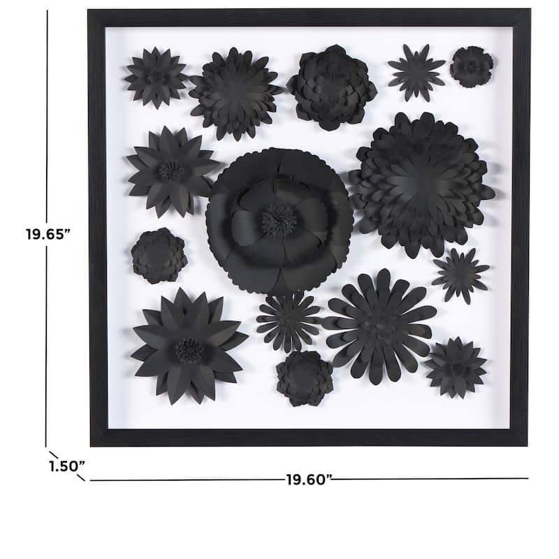 Black Paper Cluster Floral Shadow Box with Varying Shapes and Sizes