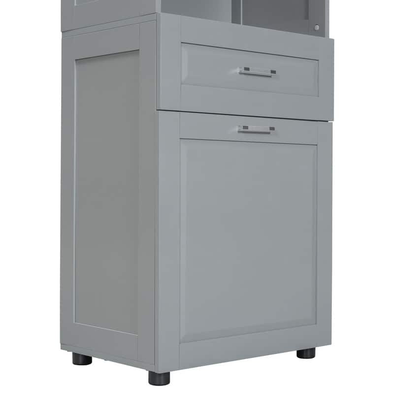 Tall Bathroom Storage Cabinet with Tilt-Out Laundry Basket, Drawer and Adjustable Shelf, Freestanding Floor Cabinet