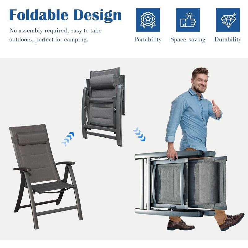 GDFStudio - Nolan Outdoor Folding Chair Duo with Adjustable Recline and Breathable Textilene Seat