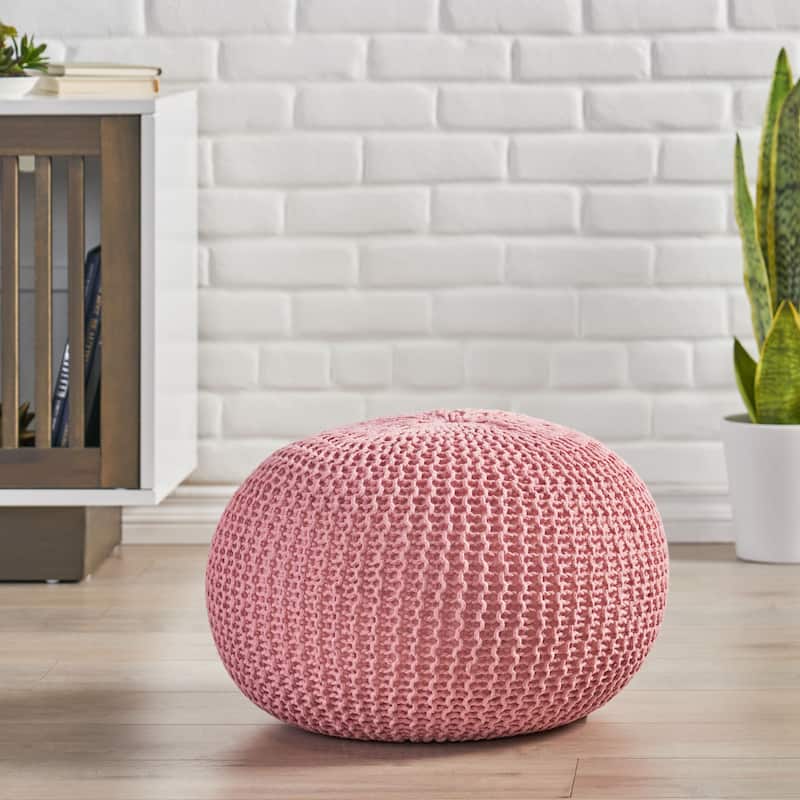 Roomfitters Hand-Knitted Pouf Ottoman, Soft Cotton Braid Round Floor Cushion