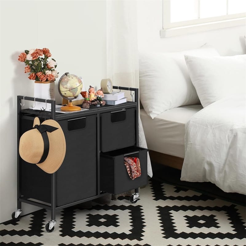 Laundry Hamper 3 Section with Wheels - 29.4"L x 11.8"W x 29.6"H