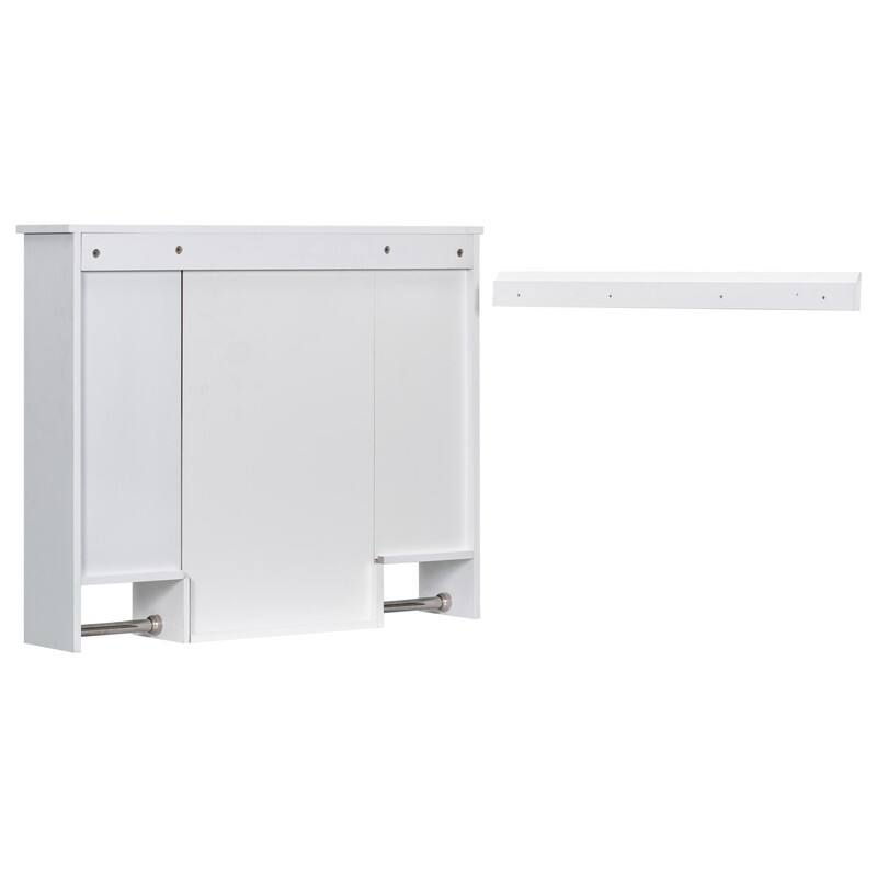 Grondin Modern Style Bathroom Wall Mounted Medicine Cabinet with Mirror Door, Towel Bars and Open Storage Shelves