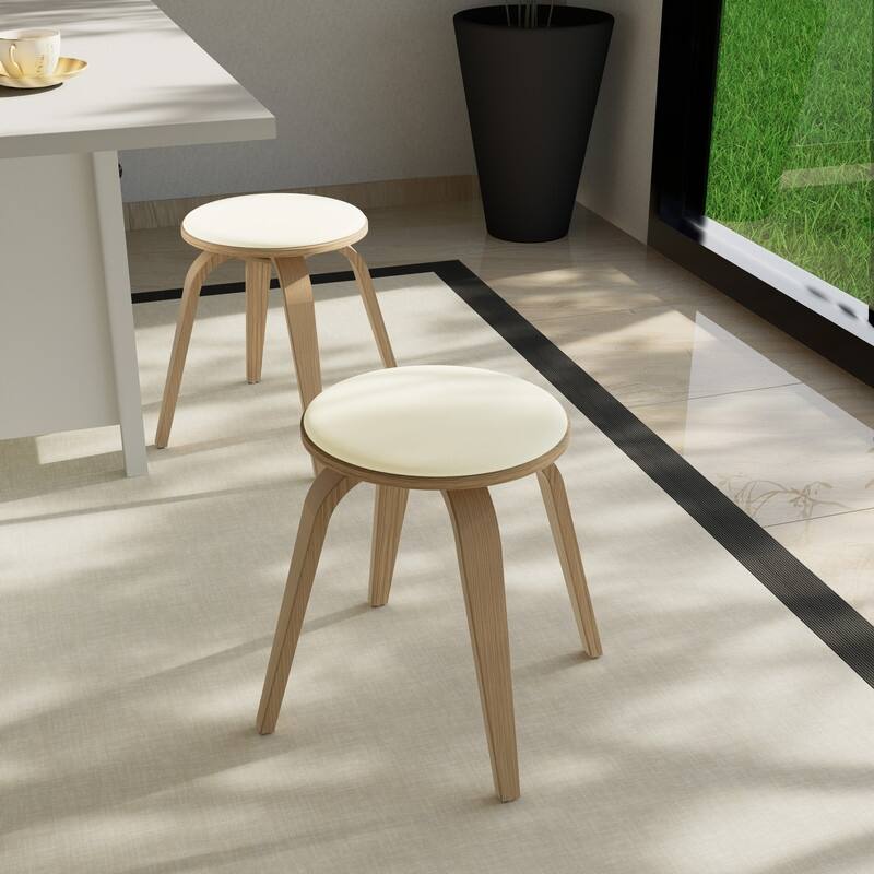 Pelya Minimalist Modern Round Counter Stool with Leather Seat & Poplar Wood Frame 360° Swivel Kitchen Bar Stool