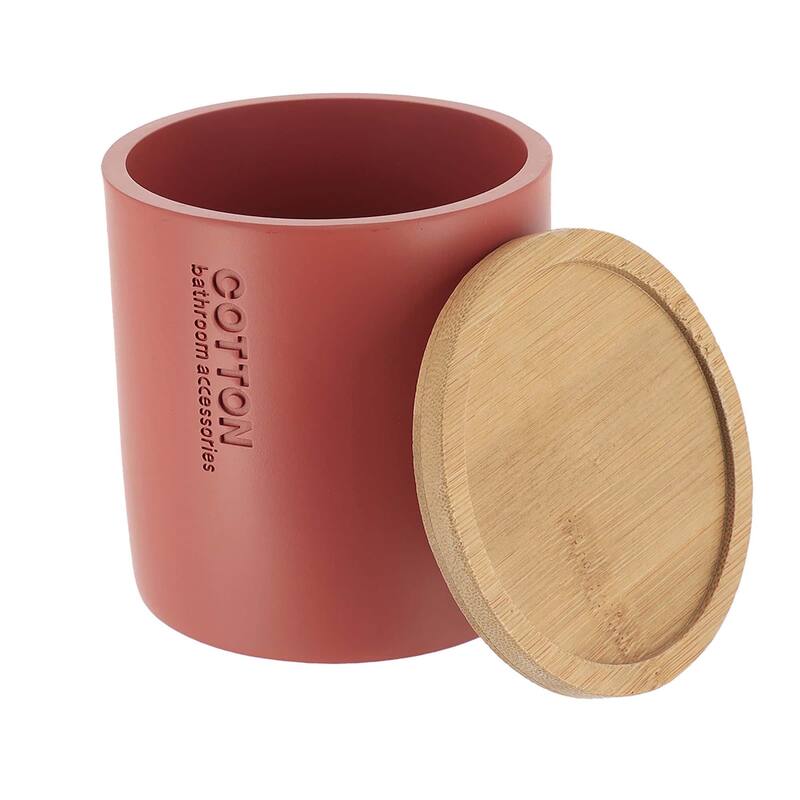 Sleek Cotton Pad Holder - Polyresin Bathroom Storage Container with Bamboo Lid - 4 L x 4 W x 4.6H