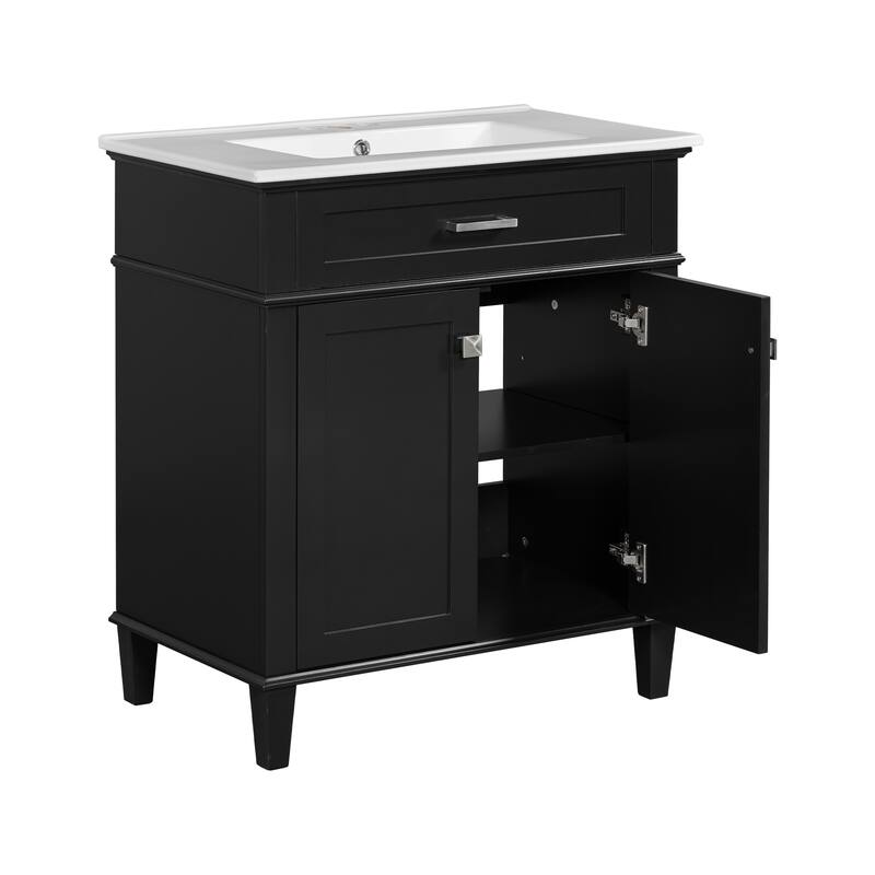 30-inch Bathroom Vanity With Ceramic Basin, Soft Close Door And Adjustable Shelves