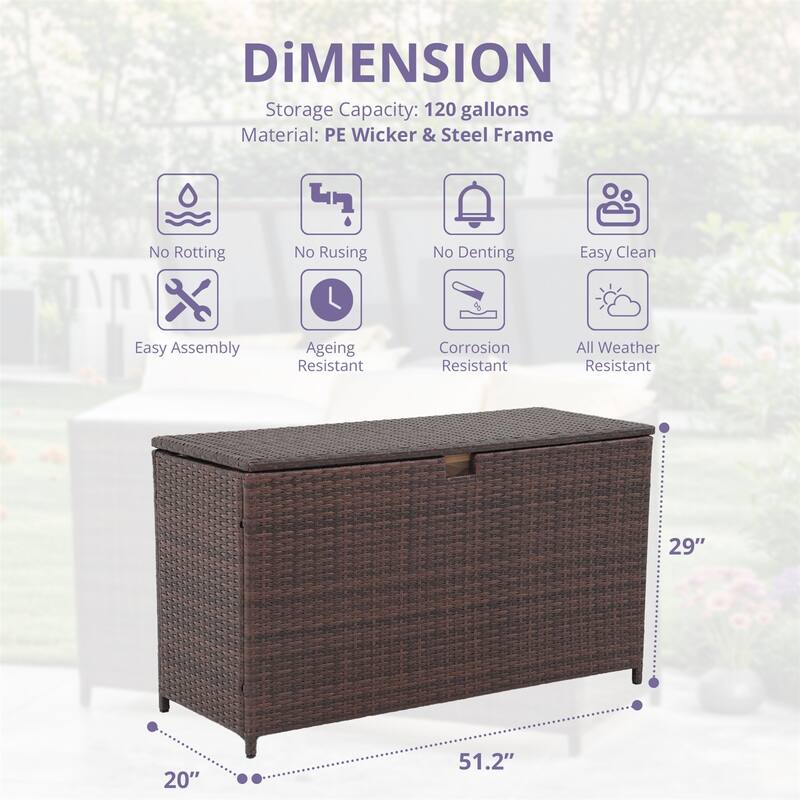 120 Gallon Waterproof Large Resin Deck Box Indoor Outdoor Lockable Storage Container for Patio Furniture, Toys and Garden Tools