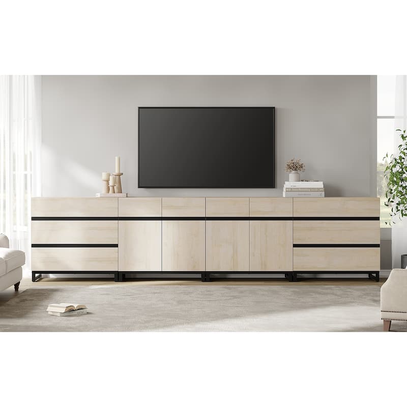 Modern TV Stand for TVs up to 120 Inches, 4-in-1 Media Console with 6 Drawers and Adjustable Shelves, Entertainment Center - 4 piece - Beige
