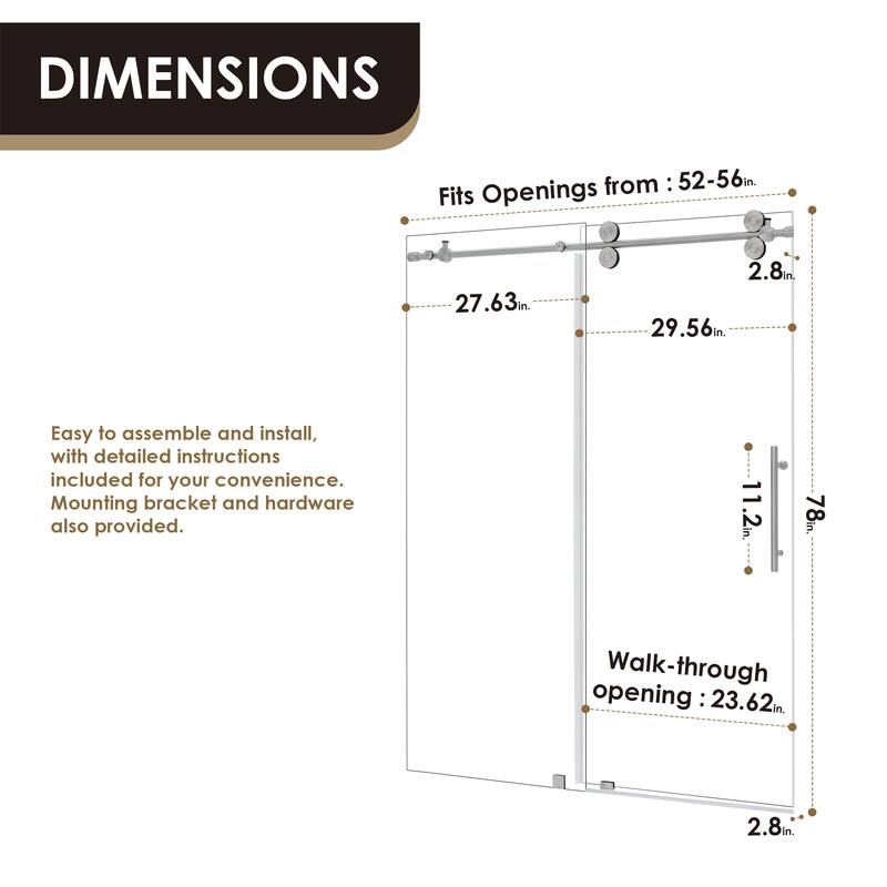 Altair Lazaro Single Sliding Frameless Shower Door with Clear Glass