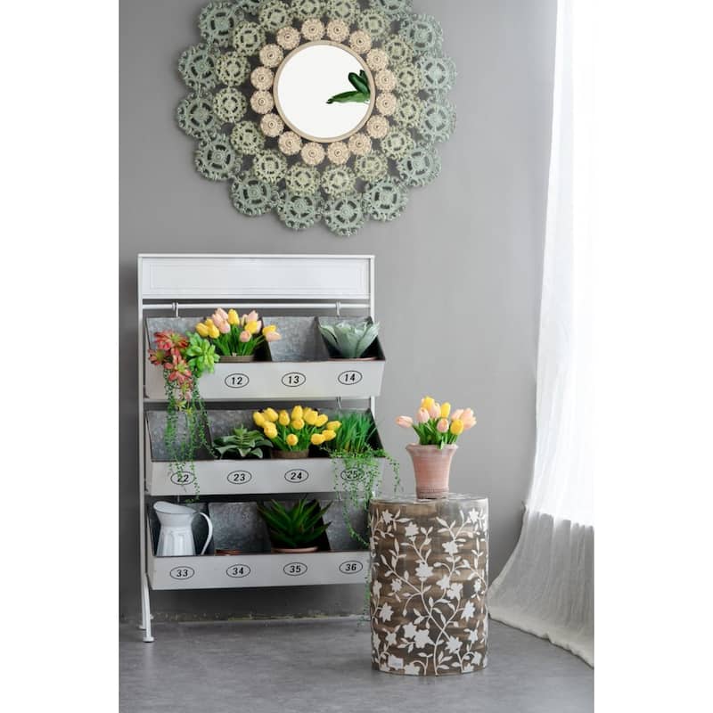 Hand Painted Floral Cylinder Flower Stool - 18"