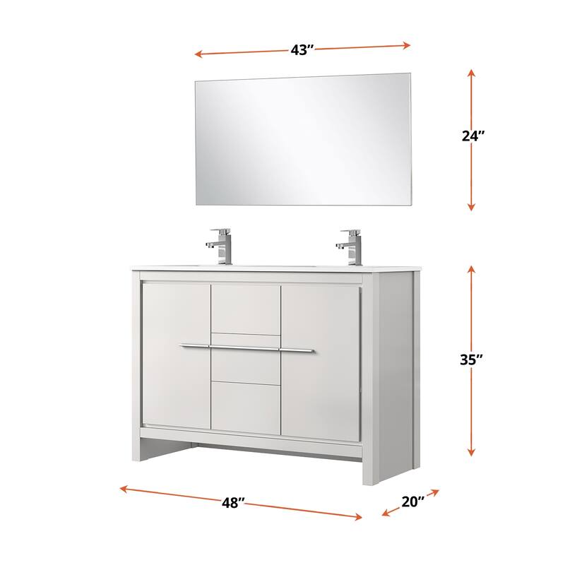 Lafarre Bath Vanity, White Quartz Top, Chrome Faucet Set and Mirror