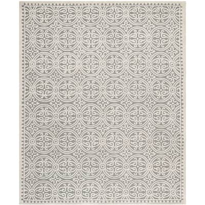 Contemporary Area Rug 9x12 - Silver Ivory Wool Rug - Modern Living Room Bedroom Floor Decor - 144 x 108