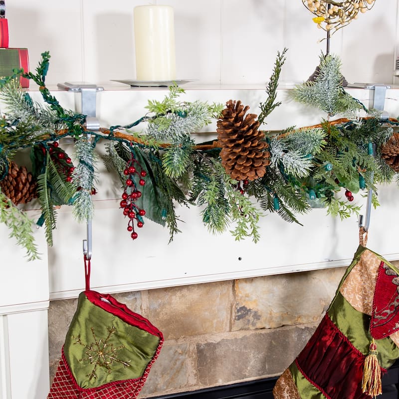 Garland and christmas stocking holder for mantle (3-Pack) (Silver)