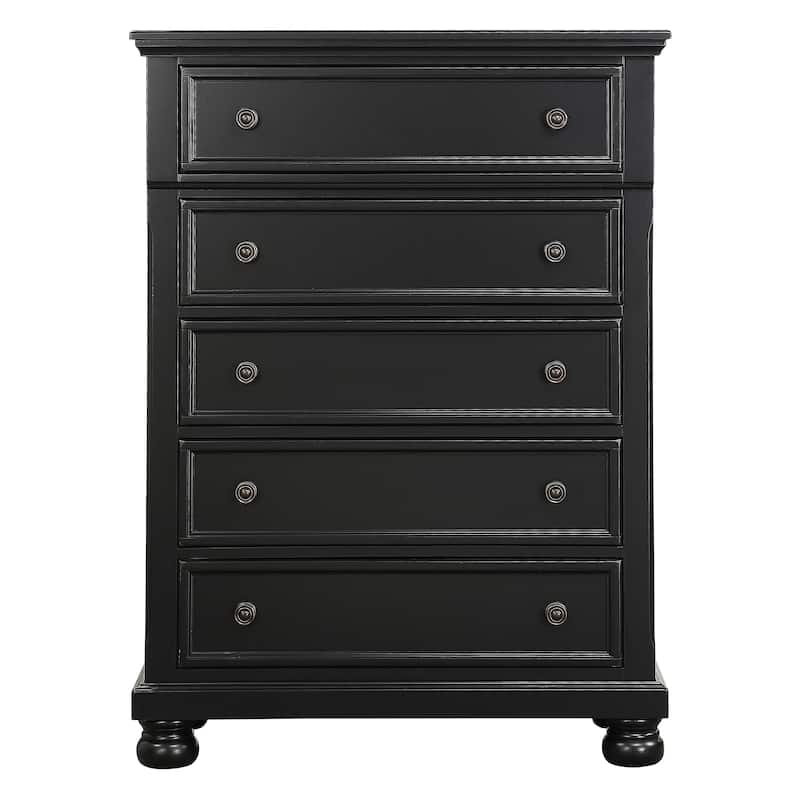 Casual Transitional Styling Chest of Drawers Black Finish Bun Feet