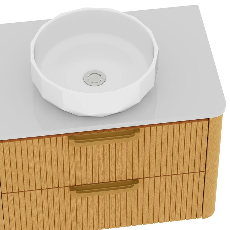 Moasis 72 Inch Floating Bathroom Vanity with 2 Faceted Ceramic Basins&4 Large Storage Drawers & 4 Open Spaces
