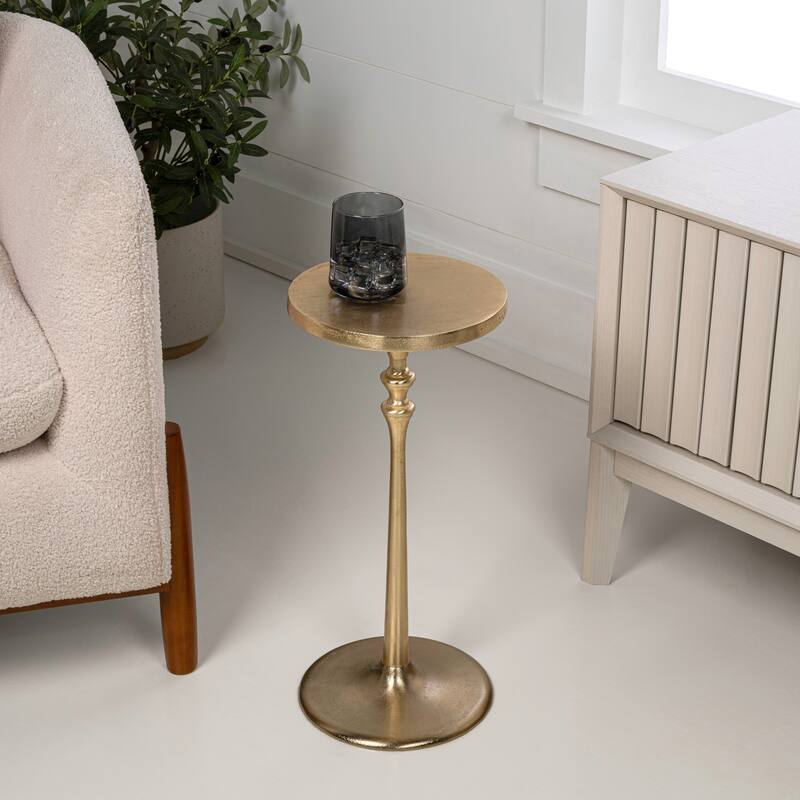 Lulu 19.5" Classic Pedestal Round Metal Drink Table and Decorative End Table, By JONATHAN Y - Gold