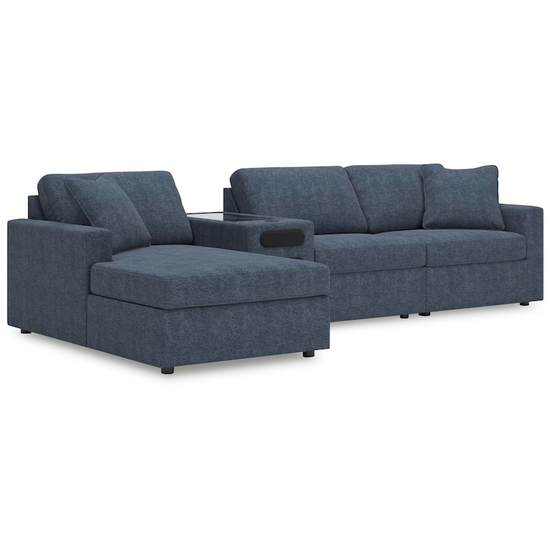 Signature Design by Ashley Modmax 4-Piece Sectional with Chaise and Audio Console - 126"W x 68"D x 36"H - Blue - Left Facing