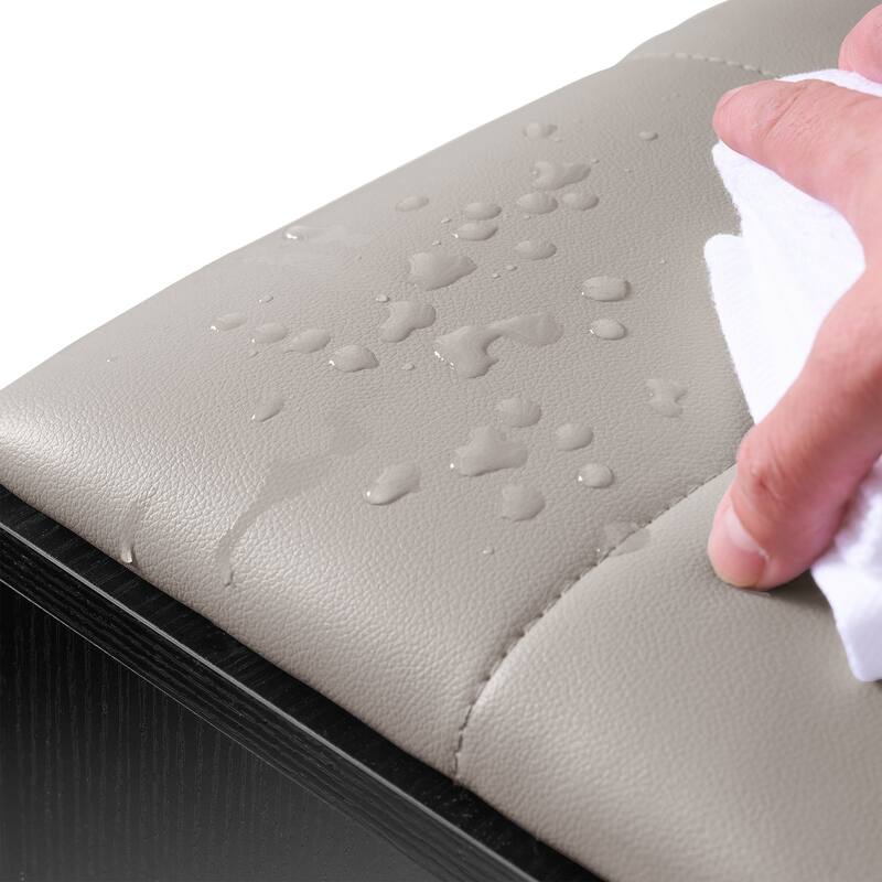 Javlergo L-Shaped Entryway Bench with Shoe Storage PU Cushion & Magnetic Shutter Door Hall Bench with Gold Legs for Living Room