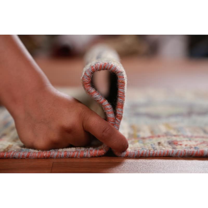 Hand Knotted Oriental 100% Wool Carpet Transitional Floral Multi-Colored Oushak Runner Rug - 9' 2'' X 2' 8''
