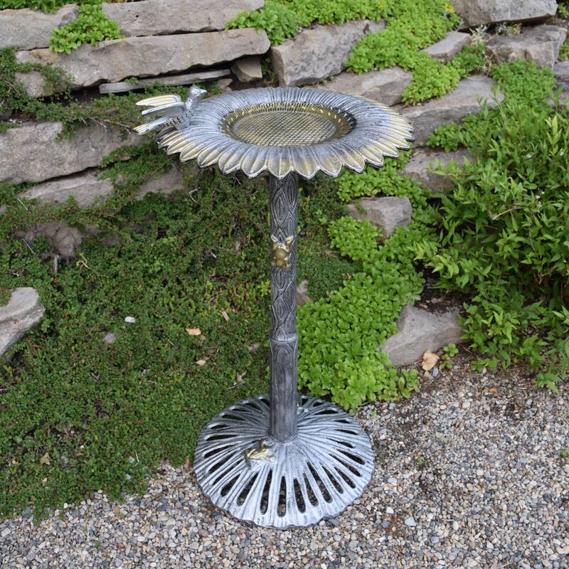 Premium Sunflower Bird Bath - Silver/Black