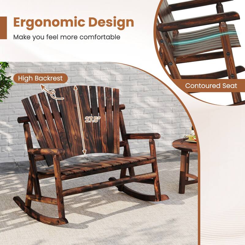 Brown Fir Pine Wood Adirondack Rocking Chair for Patio with High Back - 51" L x 38" W x 46" H