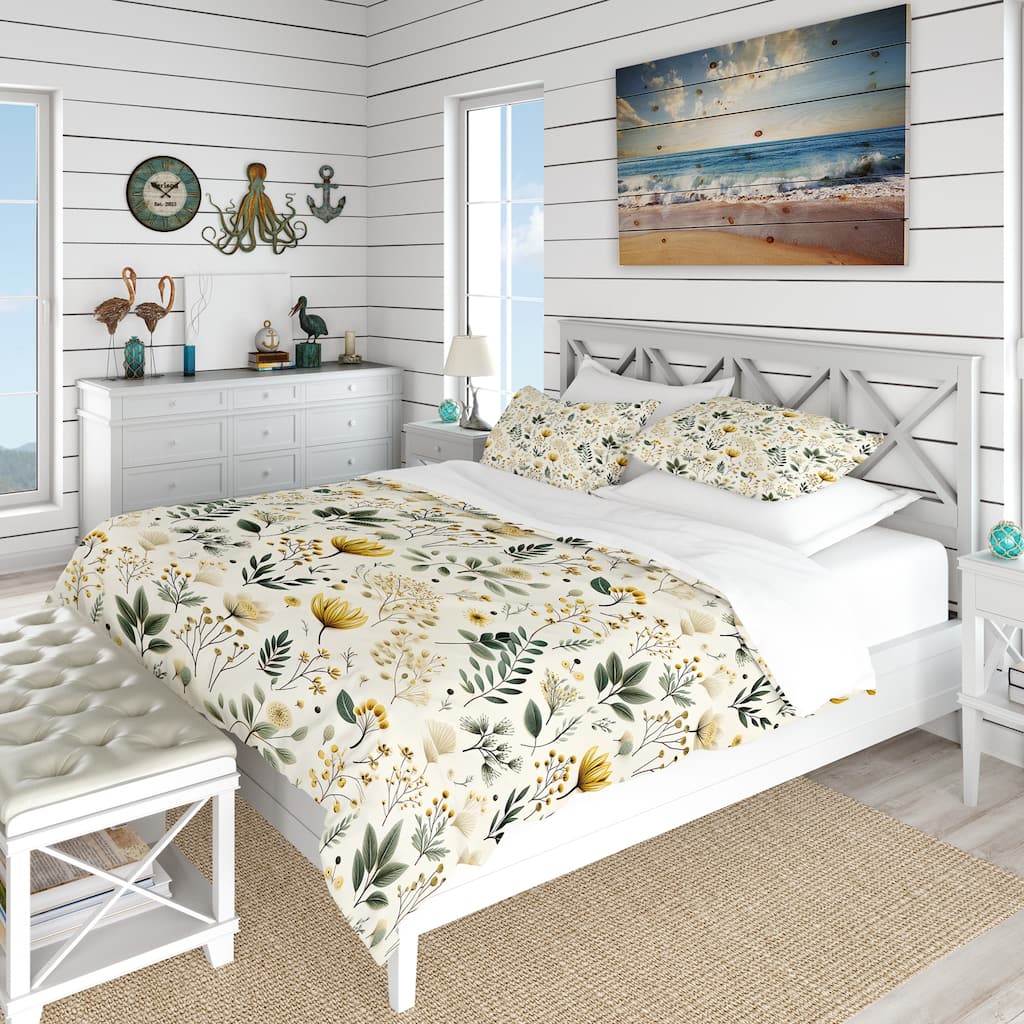 Designart "Botanical Neutrals Boho Pattern" Green Bohemian - Bedding Set With Shams