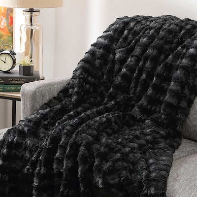 Swift Home Ultra-Luxe Embossed Faux Fur Throw Blanket, 50in x 60in