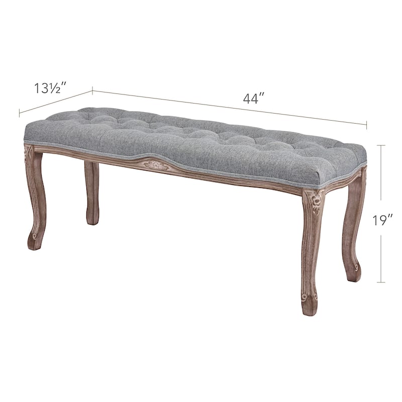 CO-Z Long French Vintage Upholstered Bench with Carved Wood Frame