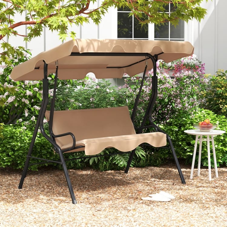 3 Seat Outdoor Patio Canopy Swing with Cushioned Steel Frame - 67.5" x 43.3" x 60.5"(L x W x H)