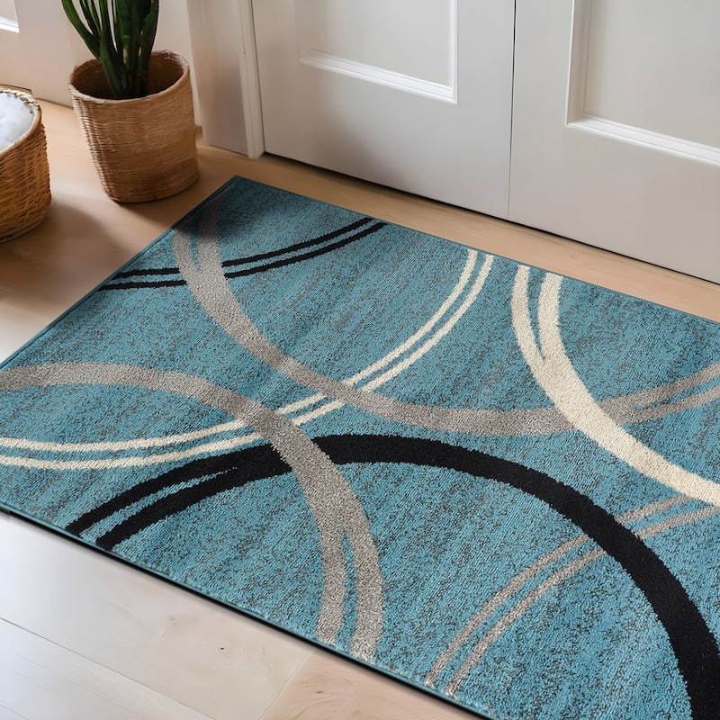 World Rug Gallery Contemporary Abstract Circles Design Area Rug - 2' 7" x 4' - Blue