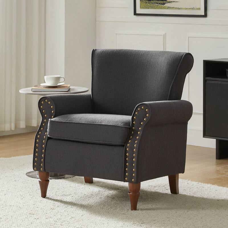 Nyctelius Upholstered Comfy Accent chair with Turned Wooden Legs and Nailhead Trim Set of 2 by HULALA HOME