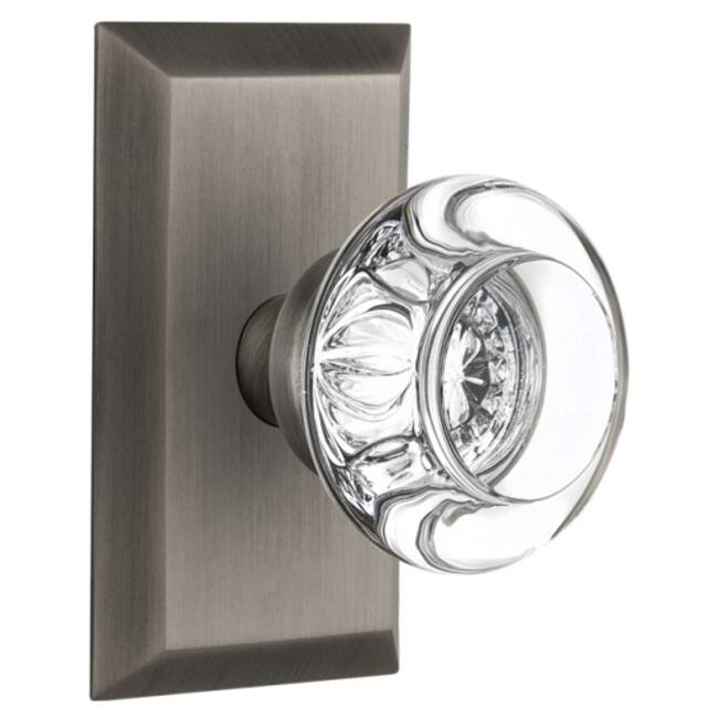 Nostalgic Warehouse Round Clear Crystal Solid Brass Single Dummy Door - Antique Pewter
