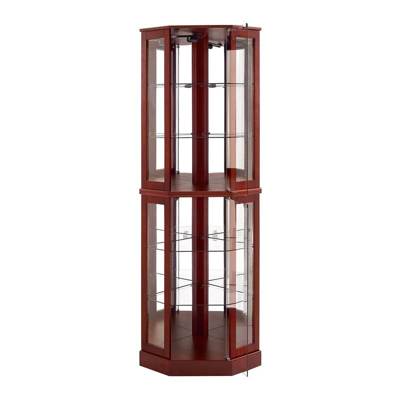 Corner Display Cabinet with Lights, Mirrors and Adjustable Shelves，Storage Cabinet with 6 Shelf-E26 light bulb not included