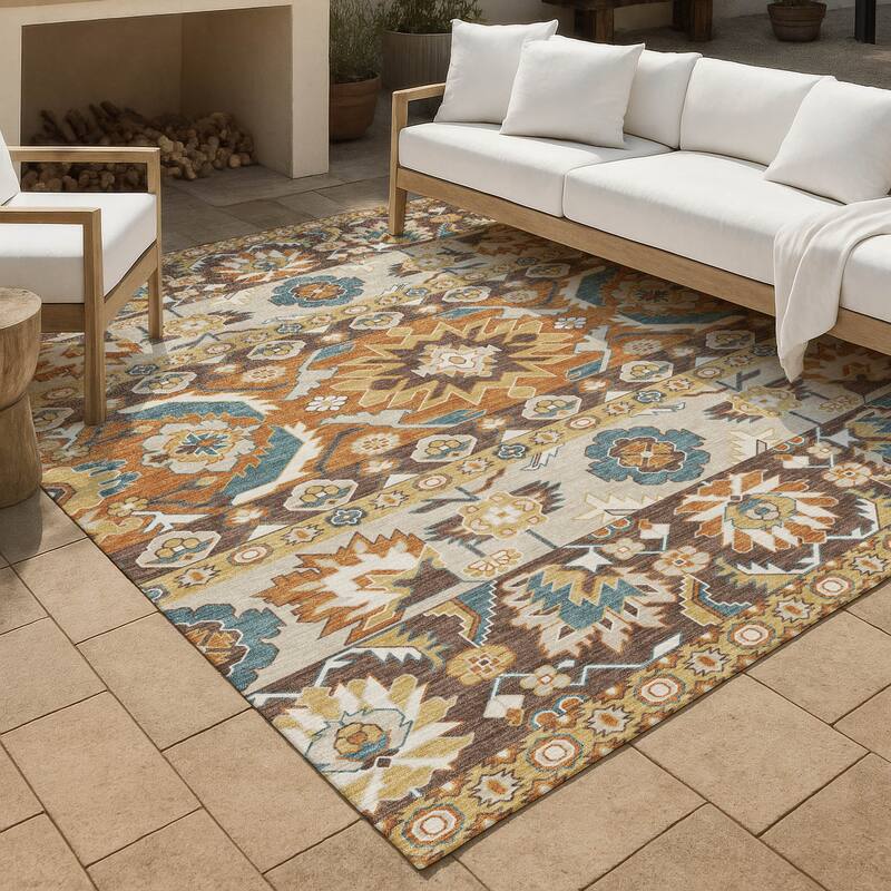 Machine Washable Indoor/ Outdoor Traditional Aspen Chantille Rug - Chocolate - 9' x 12'