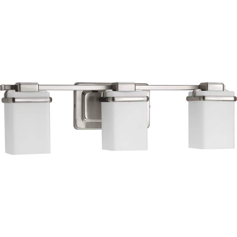 Metric Collection 3-Light Brushed Nickel Etched/Painted White Inside Glass Coastal Bath Vanity Light