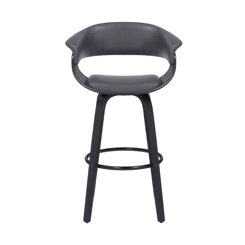 Julyssa Mid-Century Modern Faux Leather and Wood Swivel Bar or Counter Stool