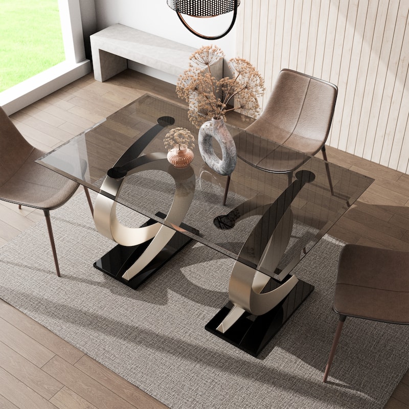 Furniture of America Tualatin Modern 58-inch Glass Top Dining Table