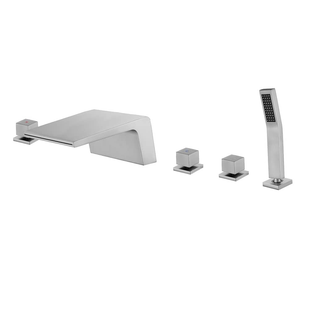 Deck Mount Waterfall Tub Faucet With Hand Shower Brass Roman Bathtub Faucet Modern Tub Filler With Handheld Showe