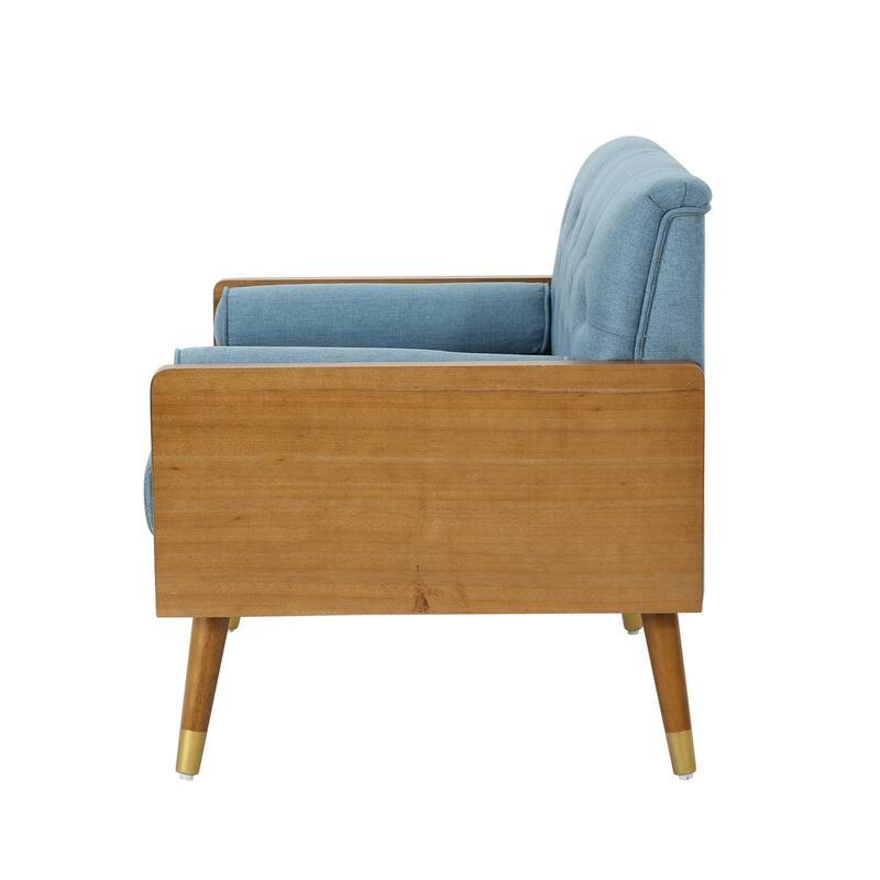 Tufted Back Club Chair Upholstered Reading Chair w/ Arms, Wood Legs