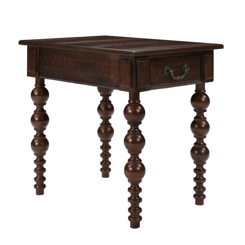 Solid Wood End Table with Drawer, Easy Assembly Vintage Narrow Sofa Side Table for Living Room