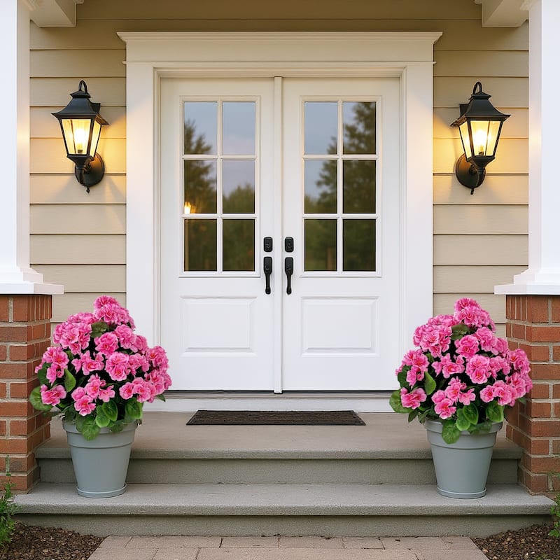 2PCS Artificial Begonias Bush with Ground Spike for Outdoor Indoor Front Porch Garden - 19.7 inch