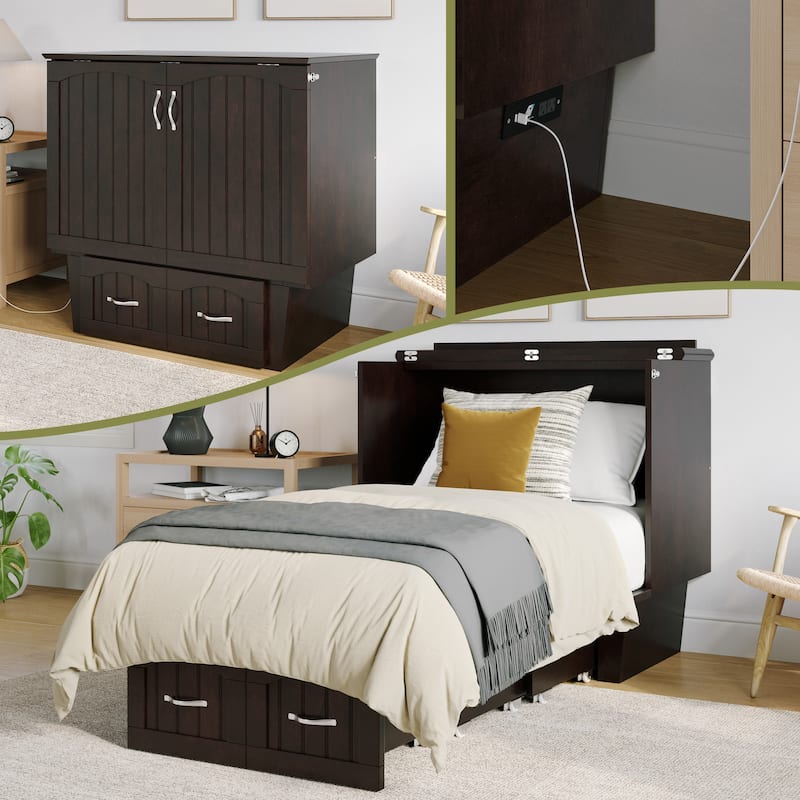 Sydney Twin Murphy Bed Chest with 6 inch Mattress - Espresso