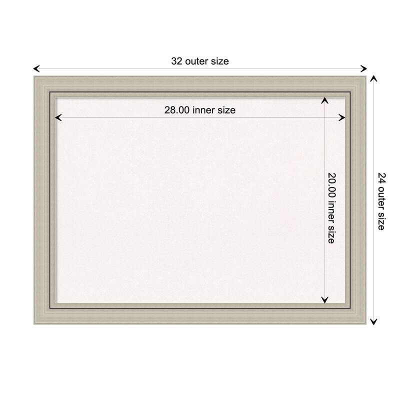 Romano Narrow Wood Framed White Corkboard Bulletin Board - Romano Silver Narrow - Board Size 28x20