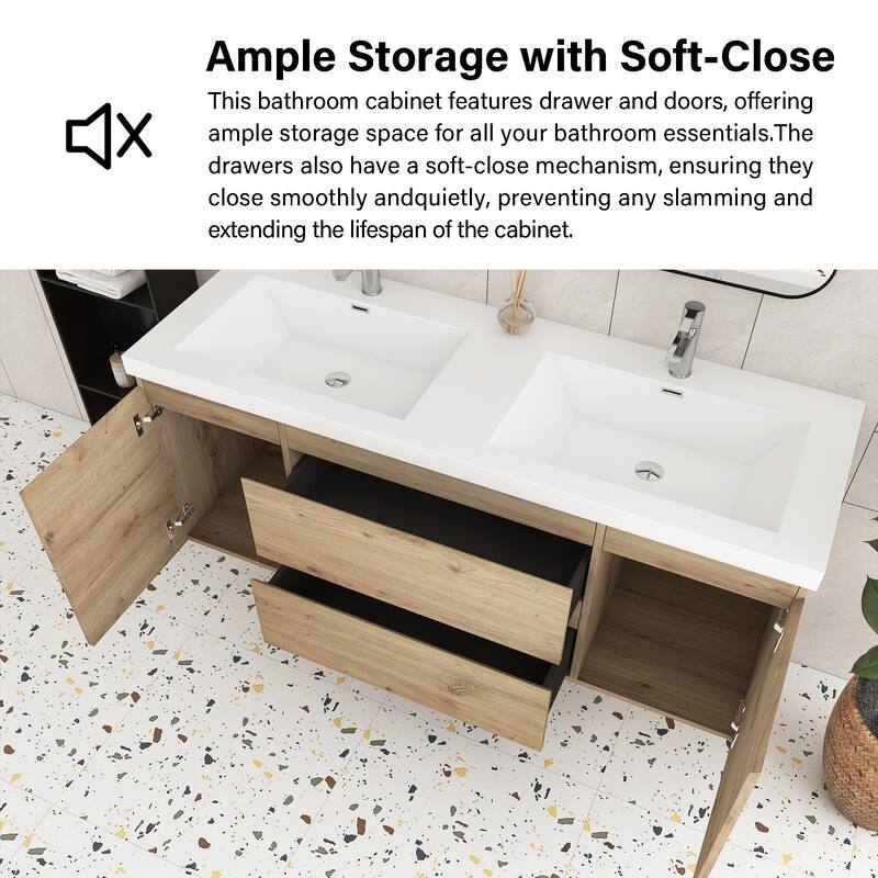 Angela Wall Mounted Bathroom Vanity in F. Oak with White Cultured Marble Top