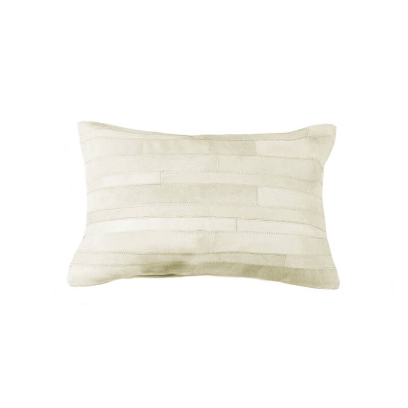 12" X 20" Off White Patchwork Cowhide Lumbar Throw Pillow - Off White