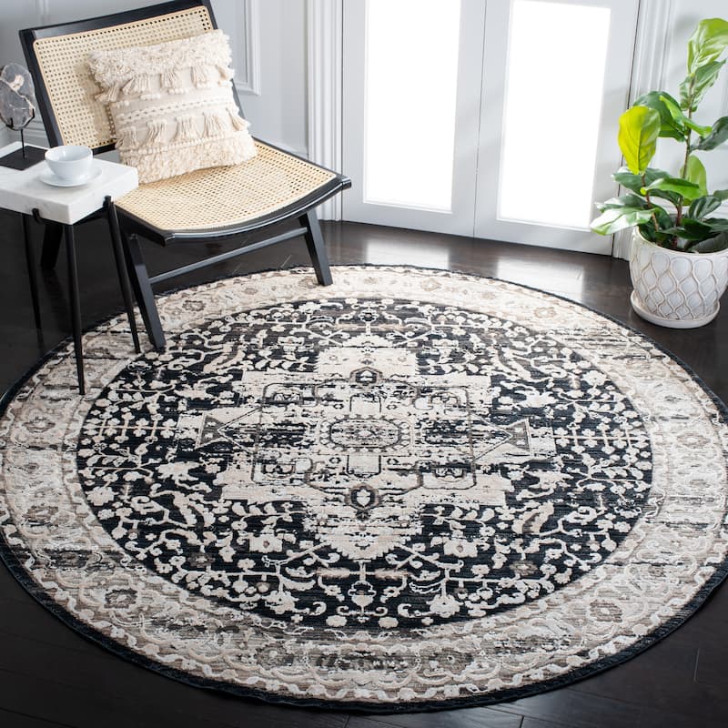 SAFAVIEH Mayflower Rediona Vintage Oriental Medallion Rug - 6'7" Round - Beige/Grey