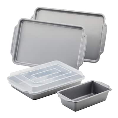 Farberware Nonstick Bakeware Set with On-the-Go Cake Pan and Lid, 5-Piece, Gray