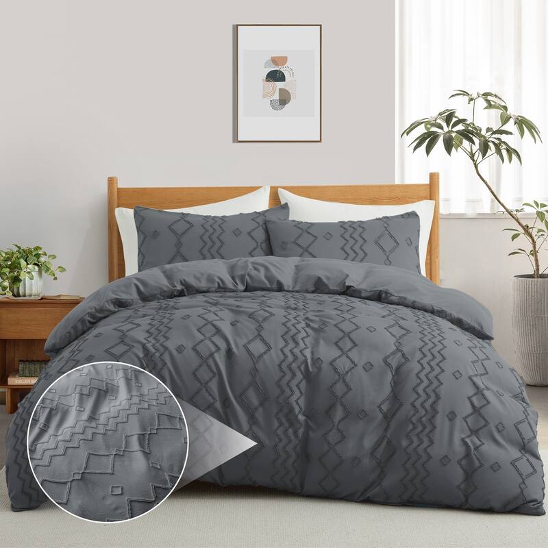 Bohemian Clipped Duvet Cover Set with Zipper Closure